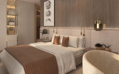 Projeto de design de interiores residencial com móveis modernos e espaço otimizado