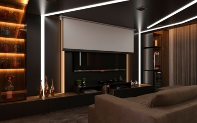 Projeto de design de interiores residencial com móveis modernos e espaço otimizado