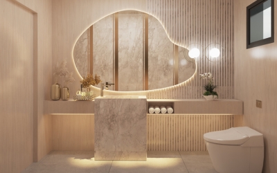 Projeto de design de interiores residencial com móveis modernos e espaço otimizado