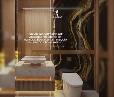 Painéis em pedra natural no lavabo